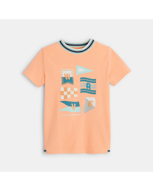T-shirt à col côtelé orange garçon