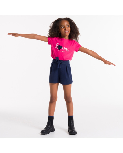 T-shirt manches courtes message love rose fille