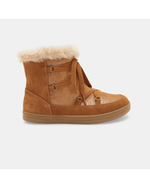Boots lacées fourrées en croûte de cuir irisée beige fille