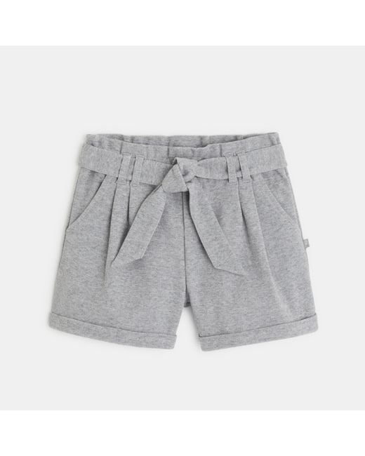 Short en maille à taille haute ceinturée gris fille