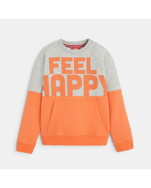 Sweat-shirt à message Feel Happy orange garçon
