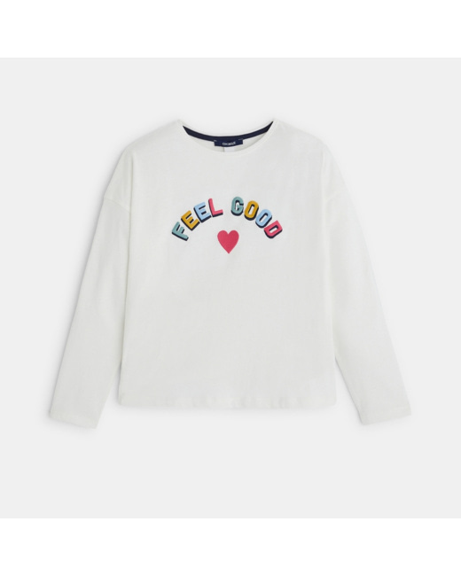 T-shirt à message "FEEL GOOD" blanc fille
