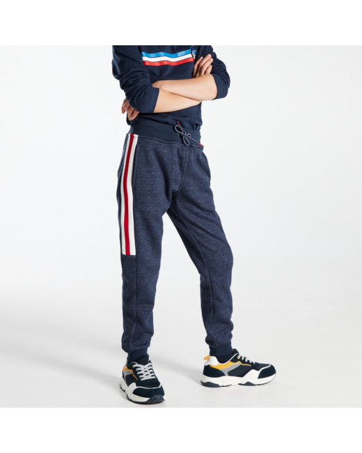 Pantalon jogging molleton flammé à bande bleu garçon