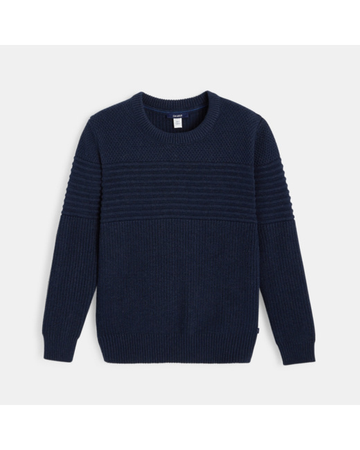 Pull col rond côtelé bleu garçon