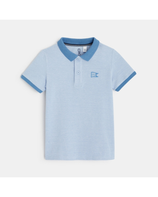 Polo en jersey piqué chiné bleu garçon