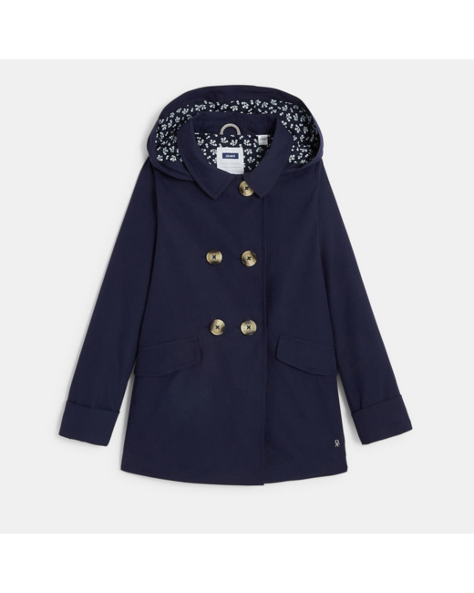 Trench déperlant à capuche bleu fille