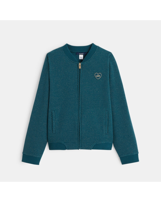 Sweat zippé à pois irisés vert fille