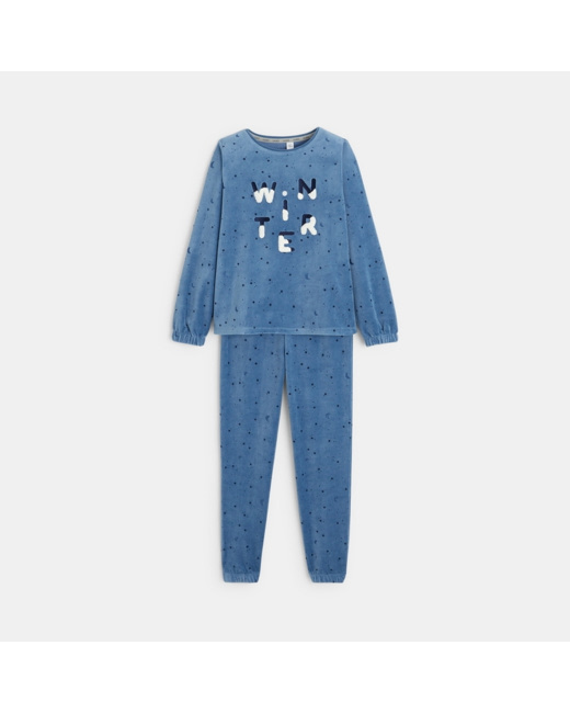 Pyjama en velours à motifs phosphorescents bleu fille