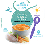 Carotte, semoule, cabillaud, petits morceaux 