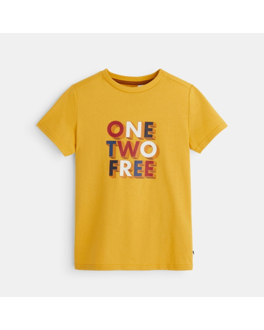 T-shirt manches courtes à message One Two Free jaune garçon
