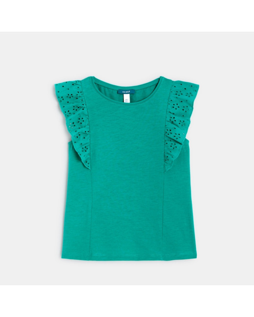 T-shirt détail broderie anglaise vert fille