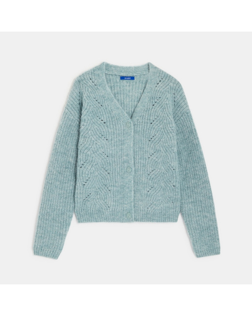 Gilet torsadé col V vert fille