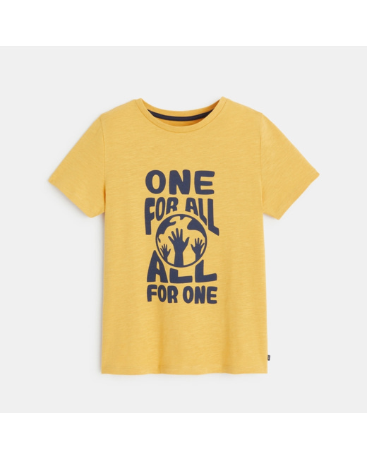 T-shirt manches courtes "one for all, all for one" jaune garçon