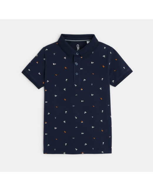 Polo manches courtes imprimé bleu garçon