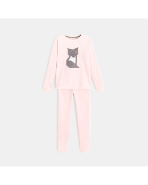 Pyjama 2 pièces velours côtelé motif renard rose fille