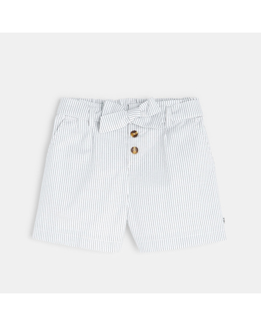 Short ceinturé en toile rayée gris fille