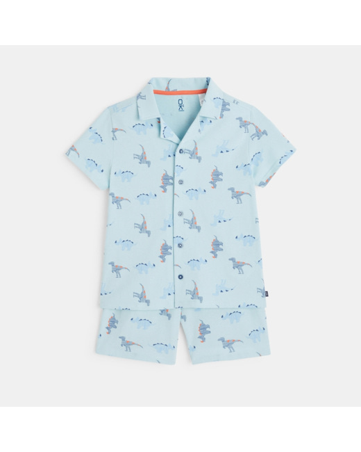Pyjama d'été 2 pièces en jersey motifs dinosaures bleu garçon