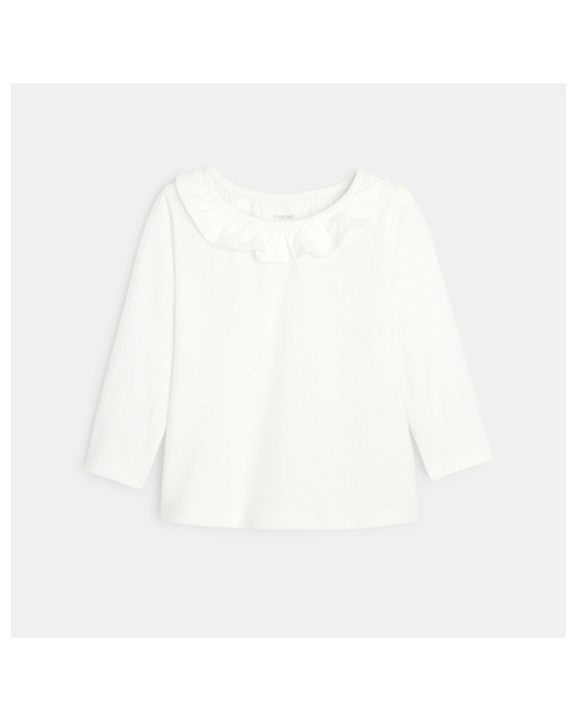 T-shirt col volanté maille fantaisie