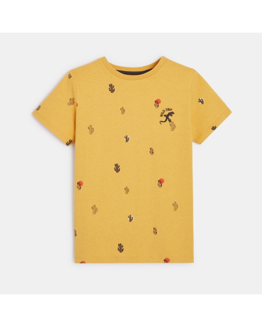 T-shirt manches courtes à petits motifs jaune garçon