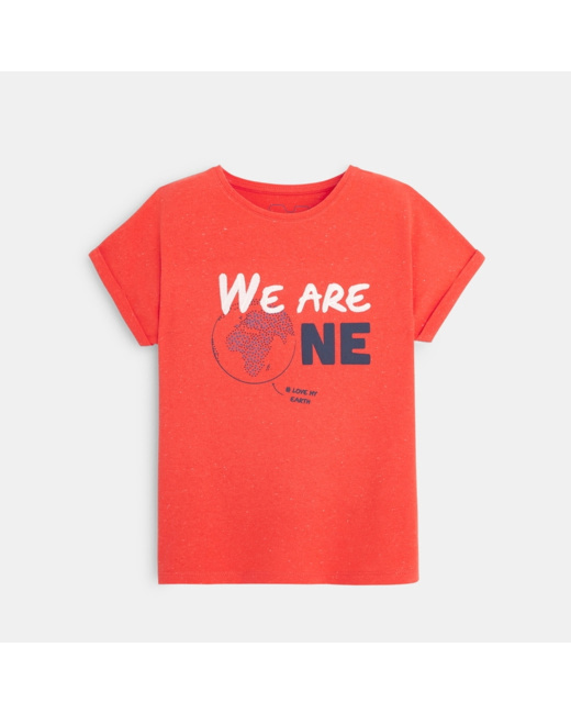 T-shirt 60% en coton recyclé WE ARE ONE orange fille
