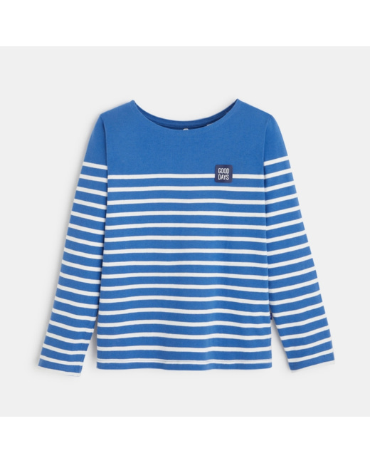 T-shirt marinière à message "Good Days" bleu garçon