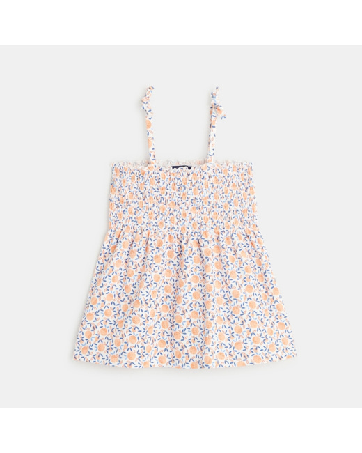 Top à smocks imprimé orange fille