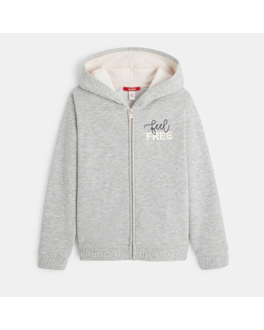 Sweat zippé à capuche gris fille