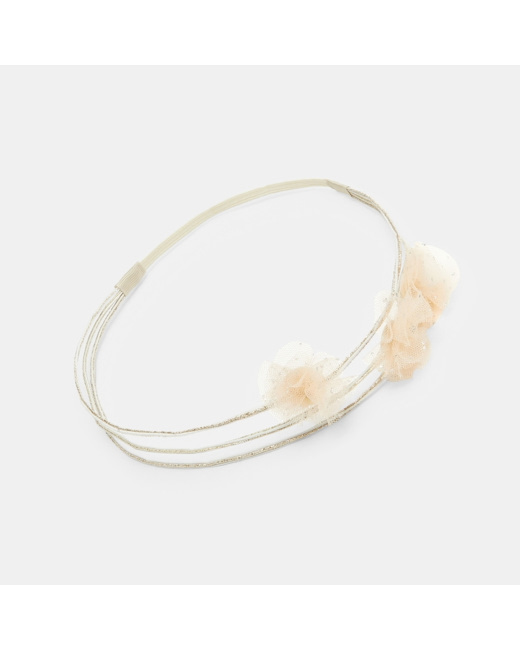 Heaband élastiqué fleurs en tulle blanc fille