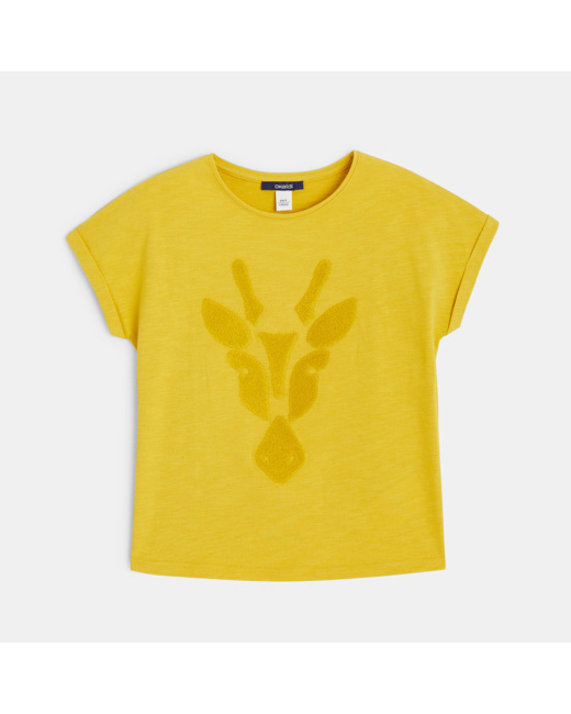T-shirt manches courtes motif animal jaune fille