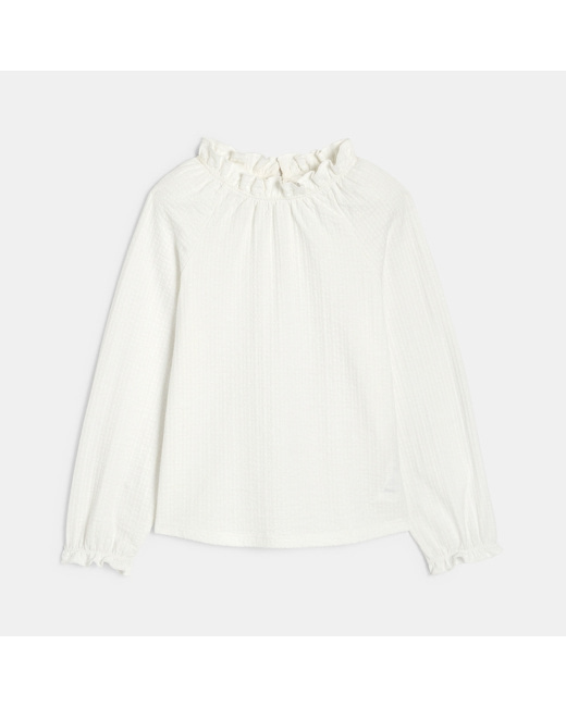 T-shirt à col collerette blanc fille