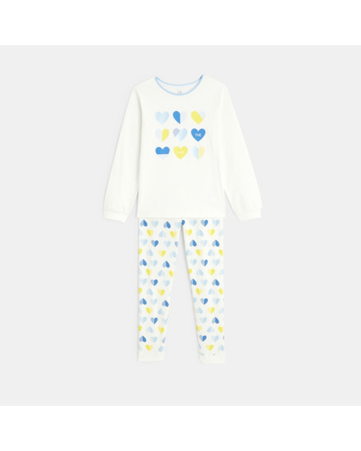 Pyjama 2 pièces en jersey Petits Cœurs blanc fille