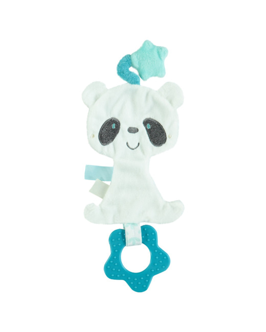 Doudou panda en velours avec anneau de dentition