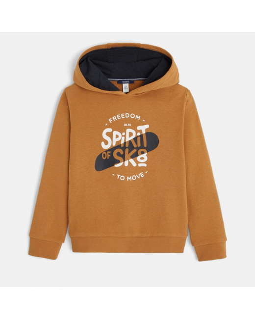 Sweat-shirt à capuche à message marron garçon