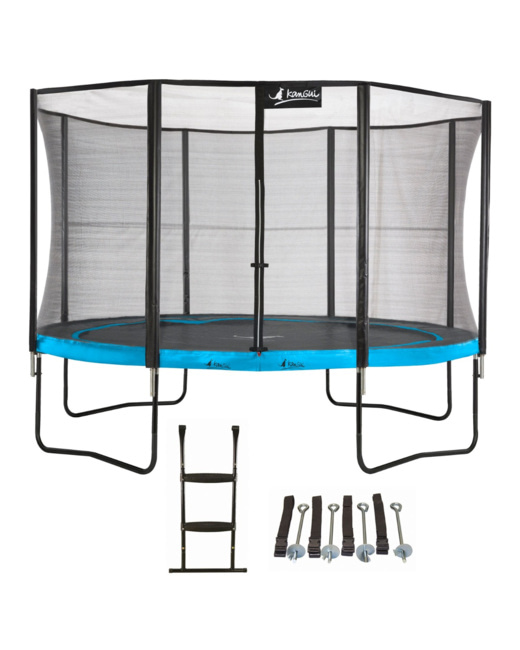 Trampoline de jardin rond 430 cm + filet de sécurité + échelle + kit ancrage PUNCHI