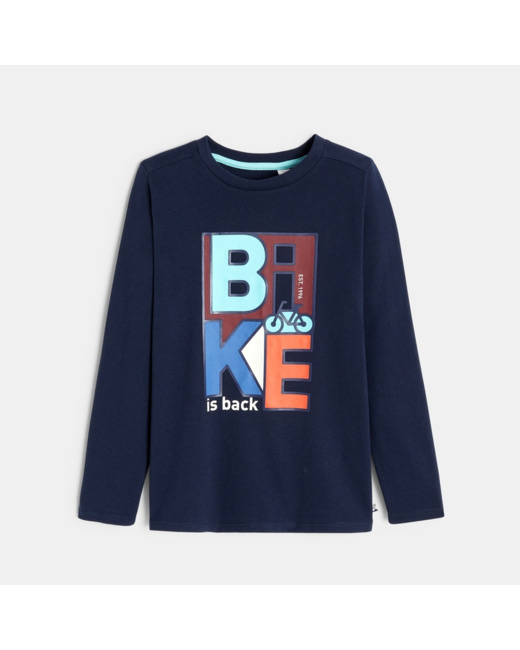 T-shirt manches longues motif vélo bleu garçon