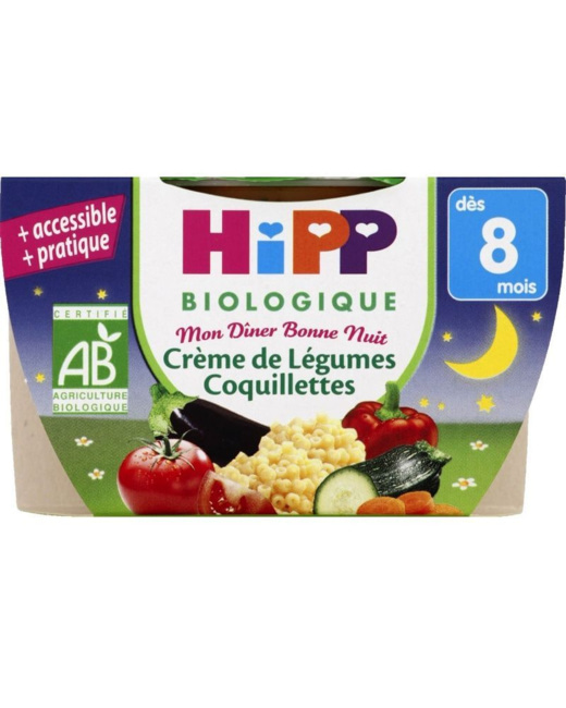 Mon dîner Bonne nuit : Crème de légumes / coquillettes biologique