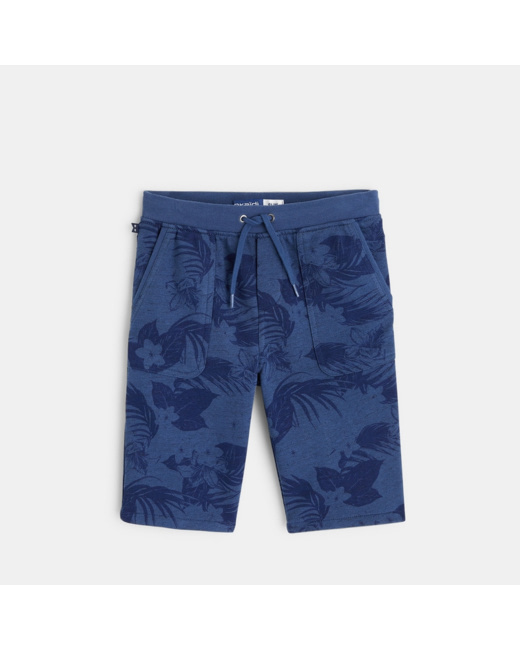 Bermuda slim en molleton imprimé bleu garçon