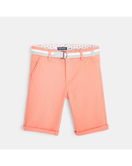 Bermuda slim ceinturé en toile stretch orange garçon