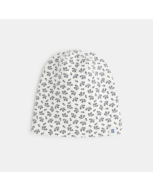 Bonnet en maille imprimé fleurs bleu fille