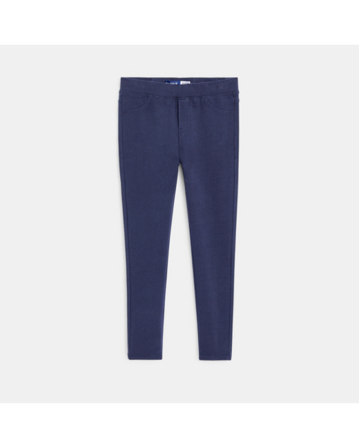 Leggings en jersey uni bleu fille