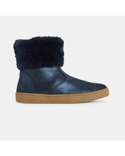 Boots croûte de cuir irisée col fourré bleues fille