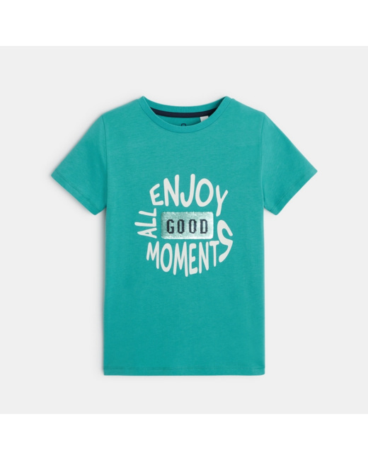 T-shirt à message "Enjoy all the good moments" bleu garçon