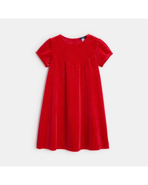 Robe en panne de velours pailletée rouge fille