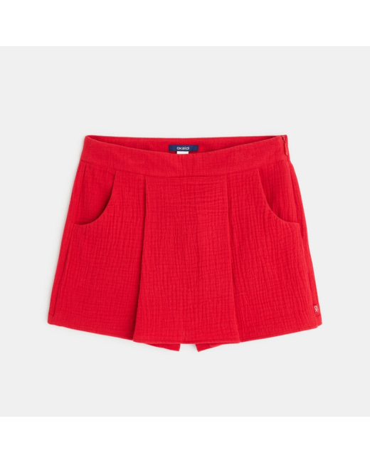 Short uni en gaze de coton rouge fille