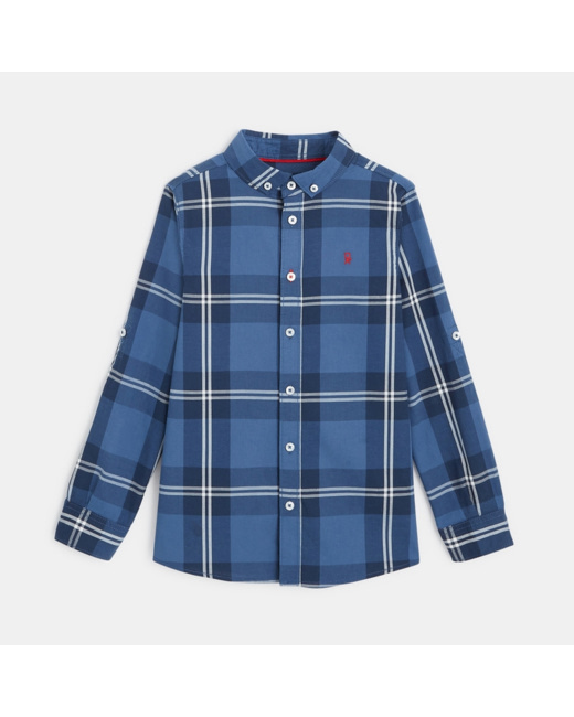 Chemise manches longues à carreaux bleue garçon