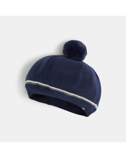 Béret en tricot à pompon bleu fille