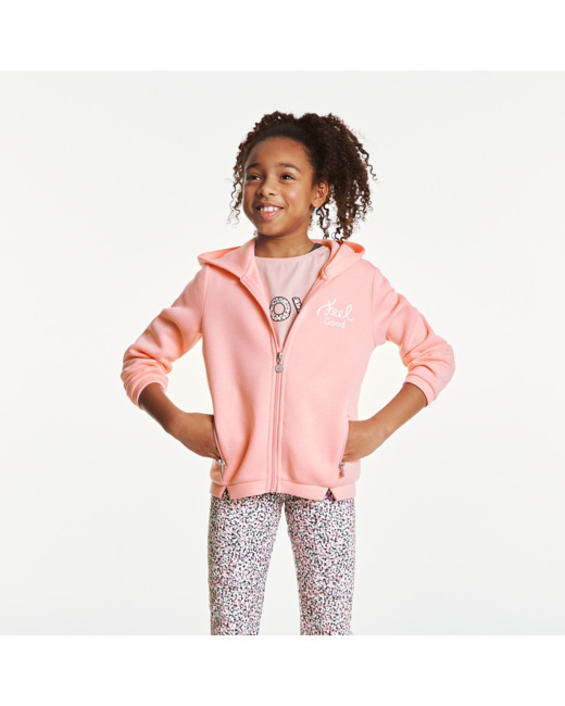 Sweat zippé à capuche effet néoprène rose fille