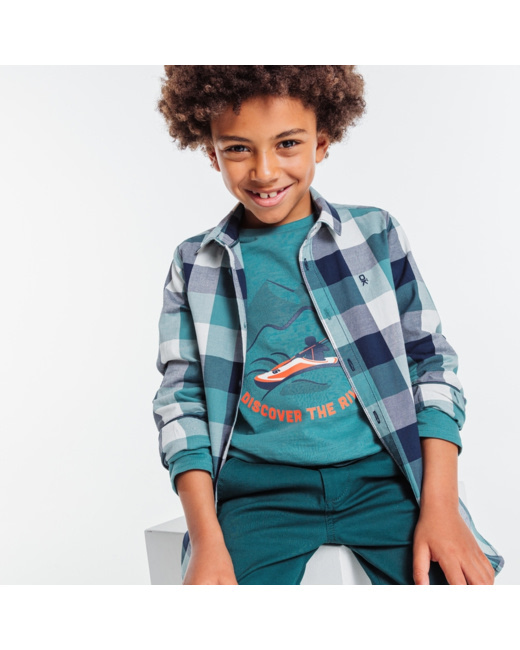 Chemise manches longues à carreaux bleue garçon