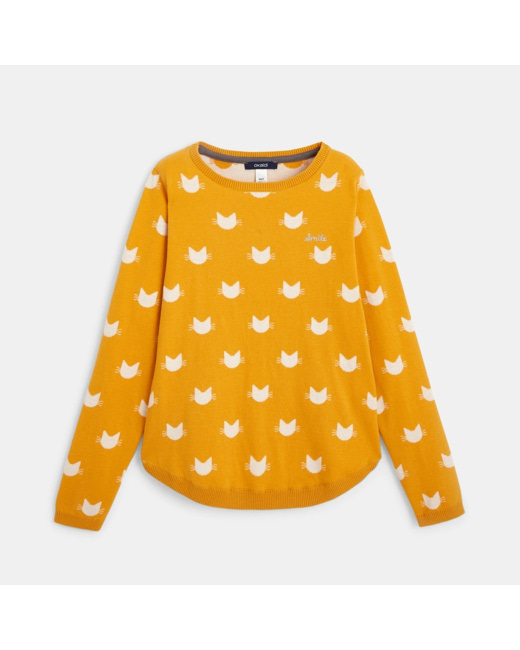 Pull en maille fine LOVE jaune fille