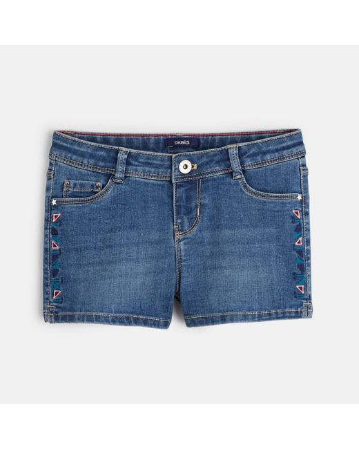 Short en jean brodé bleu fille